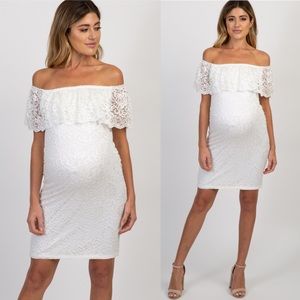 Pinkblush Lace Off Shoulder Fitted Maternity Dress